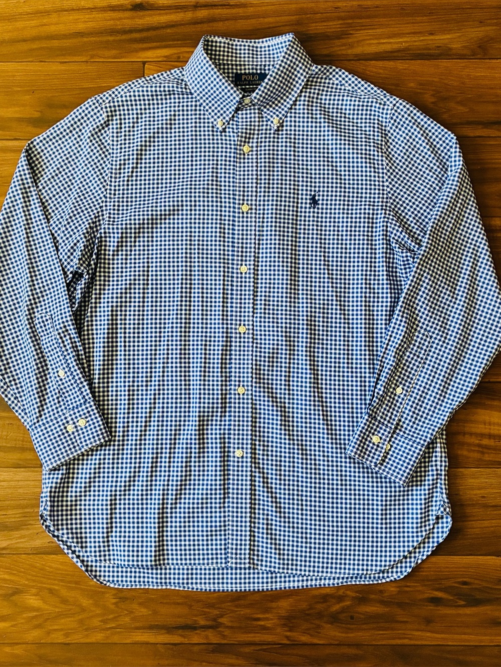 Polo Ralph Lauren Men’s L Blue Gingham Button-Down Collared Long Sleeve Shirt